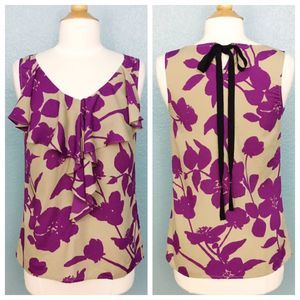 Last chance! LOFT | Floral Ruffle Ribbon Blouse
